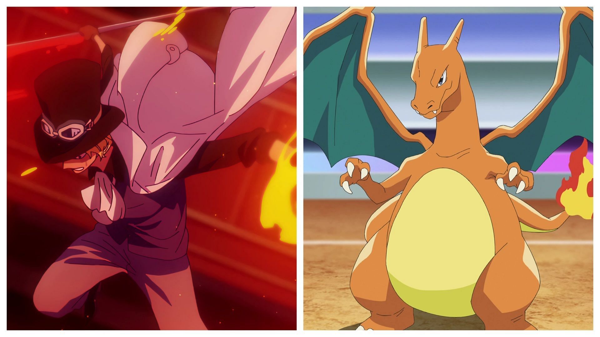 Sabo in One Piece and Charizard in Pokémon (Image via Toei Animation/The Pokémon Company)